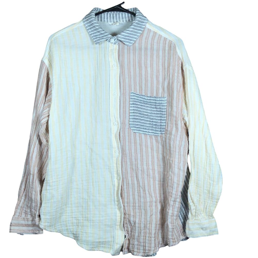 Aeropostale Womens Shirt Multicolored Striped Collared Button Down 100% Cotton S